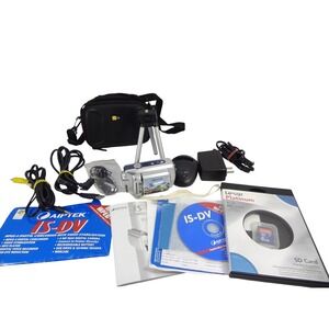 Vintage Aiptek ISDV Digital Camcorder 5MP Silver Bundle Logic Tripod SD Card Kit